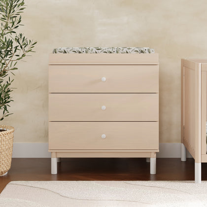M12923NXW,Babyletto,Gelato 3-Drawer Changer Dresser  White Feet w/Removable Changing Tray in Washed Natural
