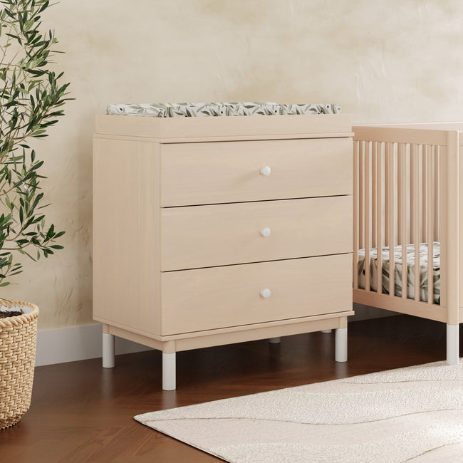 M12923NXW,Babyletto,Gelato 3-Drawer Changer Dresser  White Feet w/Removable Changing Tray in Washed Natural