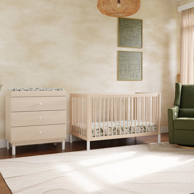 M12923NXW,Babyletto,Gelato 3-Drawer Changer Dresser  White Feet w/Removable Changing Tray in Washed Natural
