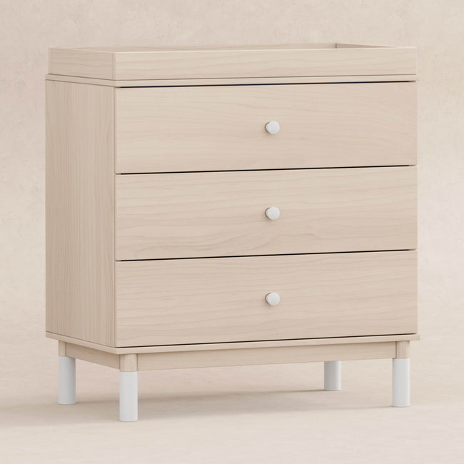 M12923NXW,Babyletto,Gelato 3-Drawer Changer Dresser  White Feet w/Removable Changing Tray in Washed Natural