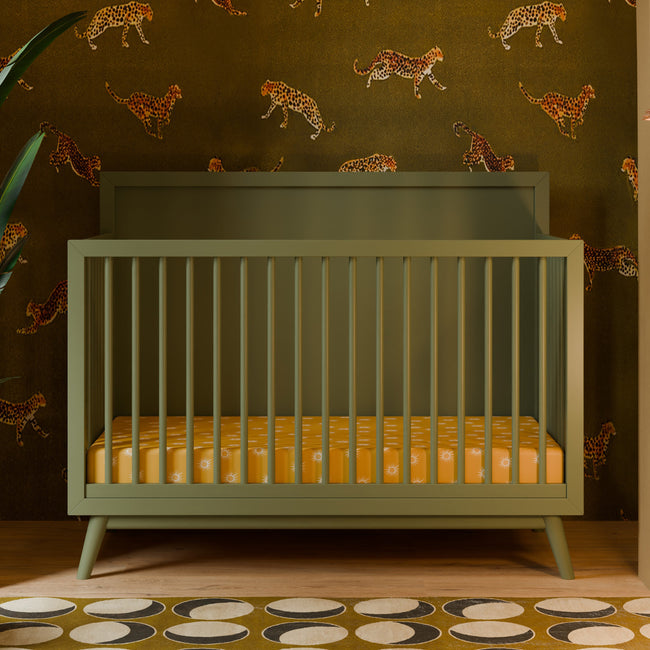 M15901OL,Babyletto,Palma Mid-Century 4-in-1 Convertible Crib w/Toddler Bed Conversion in Olive