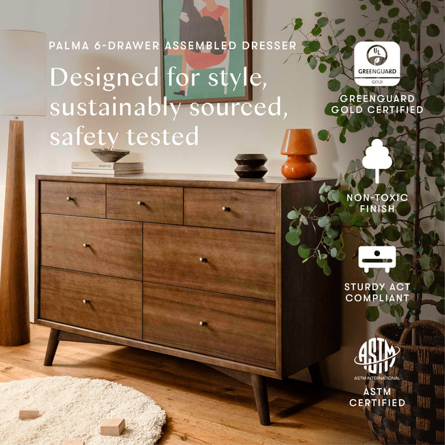 M15916NL,Babyletto,Palma 7-Drawer Double Dresser  Assembled in Natural Walnut