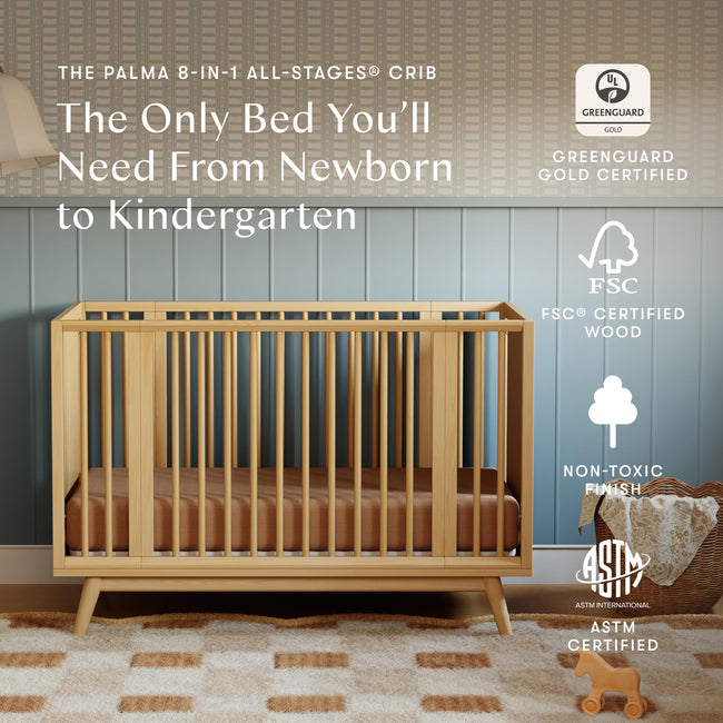 M15980HY,Babyletto,Palma 8-in-1 Convertible All-Stages® Crib w/ Bassinet & Toddler Bed Kits in Honey