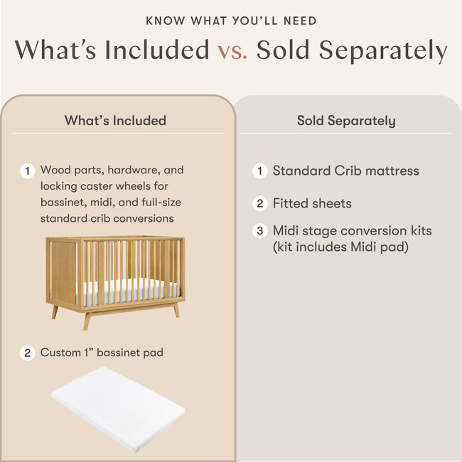 M15980HY,Babyletto,Palma 8-in-1 Convertible All-Stages® Crib w/ Bassinet & Toddler Bed Kits in Honey
