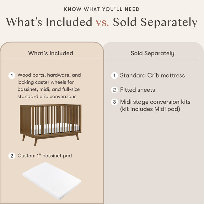 M15980NL,Babyletto,Palma 8-in-1 Convertible All-Stages® Crib w/ Bassinet & Toddler Bed Kits in Natural Walnut
