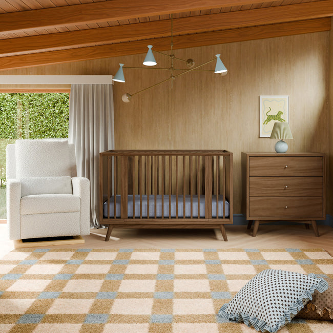 M15980NL,Babyletto,Palma 8-in-1 Convertible All-Stages® Crib w/ Bassinet & Toddler Bed Kits in Natural Walnut