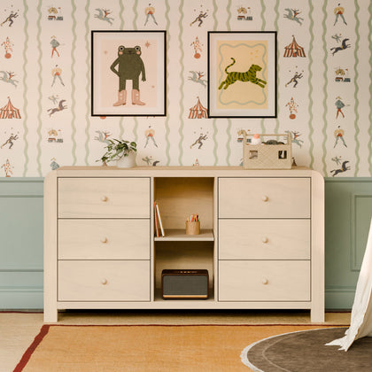 M18416NX,Babyletto Kids,TipToe 6-Drawer Assembled Dresser with Cubbies in Washed Natural