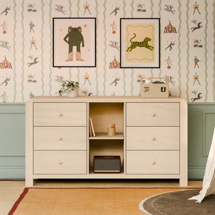M18416NX,Babyletto Kids,TipToe 6-Drawer Assembled Dresser with Cubbies in Washed Natural