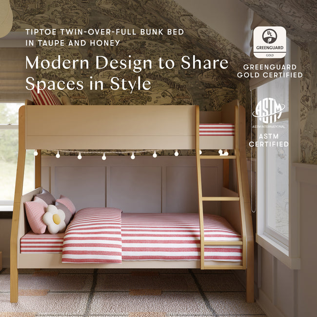 M18495TPEHY,Babyletto Kids,TipToe Twin-Over-Full Bunk Bed in Taupe and Honey