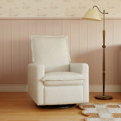 M20977CMSG,Babyletto,Cali Flange Gliding Swivel Recliner in Cream Shearling