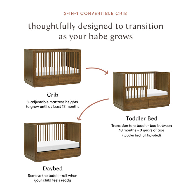 M21601NL,Babyletto,Bento 3-in-1 Convertible Storage Crib w/Toddler Bed Conversion Kit in Natural Walnut