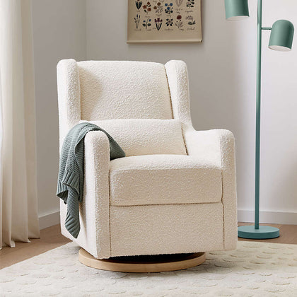 M22187WBLB,Babyletto,Wally Swivel Glider in Ivory Boucle w/Light Wood Base