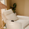 M23082ATLB,Babyletto,Sigi Pro Power Glider Recliner w/ Power Lumbar in Almond Teddy Loop w/Light Wood Base