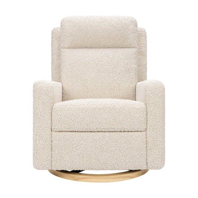M23082ATLB,Babyletto,Sigi Pro Power Glider Recliner w/ Power Lumbar in Almond Teddy Loop w/Light Wood Base