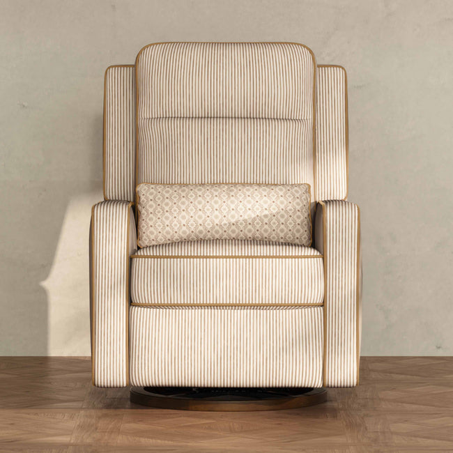 M23082BSCTB,Babyletto,Nate Berkus x Babyletto Sigi Pro Power Recliner in Perf Bronze Stripe Eco-Crossweave w/Toffee Base