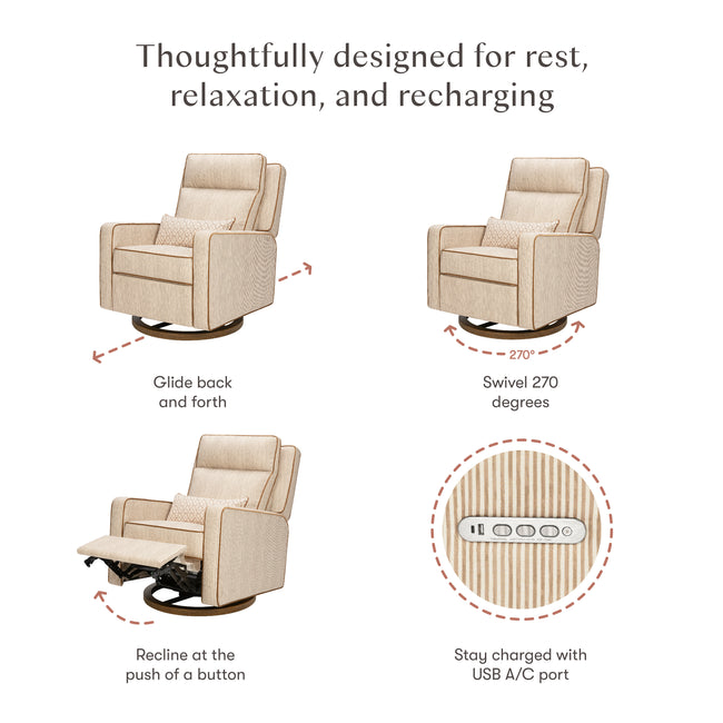 M23082BSCTB,Babyletto,Nate Berkus x Babyletto Sigi Pro Power Recliner in Perf Bronze Stripe Eco-Crossweave w/Toffee Base