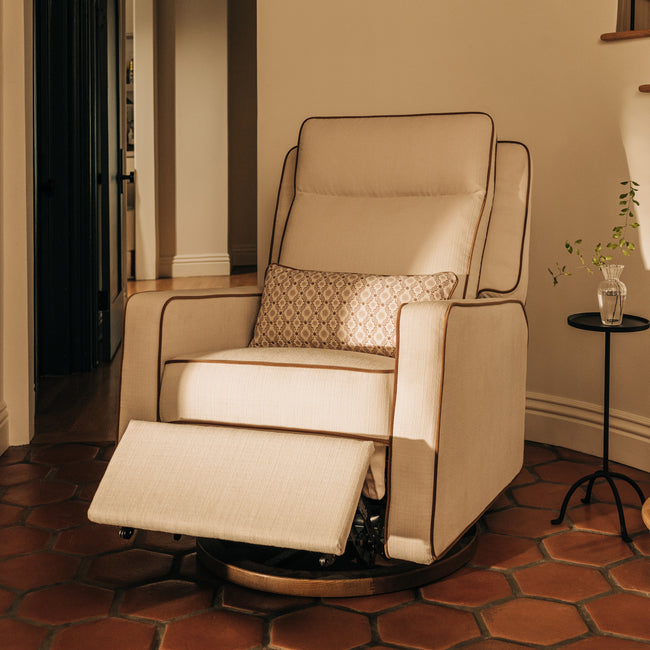 M23082PCMTB,Babyletto,Nate Berkus x Babyletto Sigi Pro Power Recliner in Performance Cream Linen w/Toffee Base