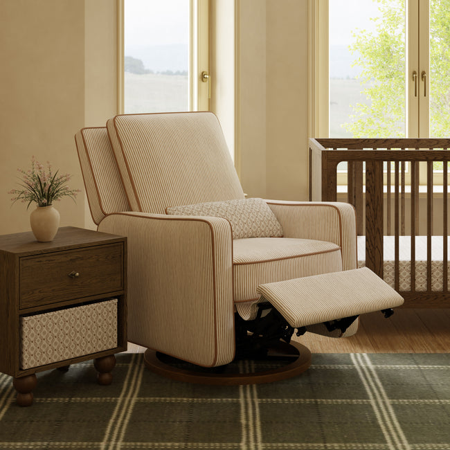 M23085BSCTB,Babyletto,Nate Berkus x Babyletto Sigi Power Recliner in Perf Bronze Stripe Eco-Crossweave w/Toffee Base