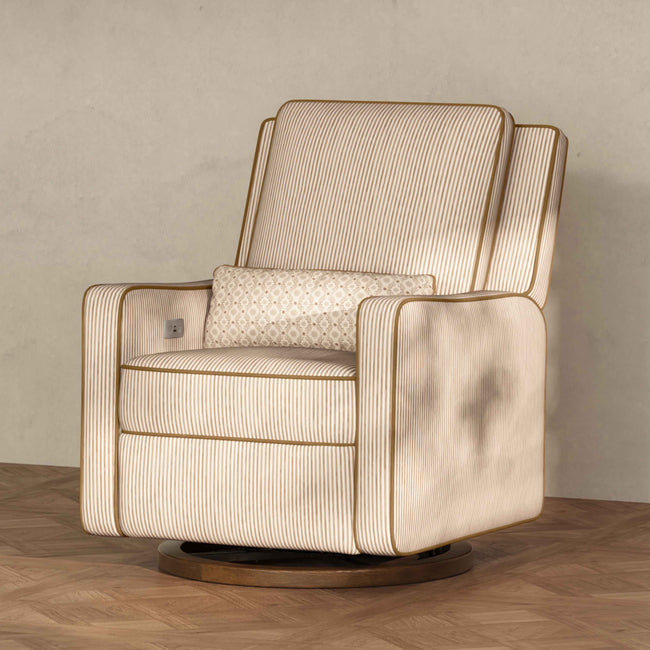 M23085BSCTB,Babyletto,Nate Berkus x Babyletto Sigi Power Recliner in Perf Bronze Stripe Eco-Crossweave w/Toffee Base