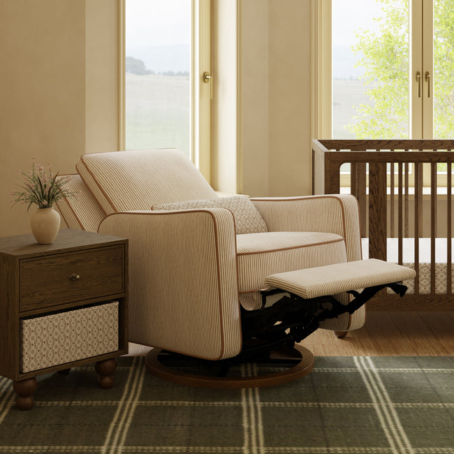 M23085BSCTB,Babyletto,Nate Berkus x Babyletto Sigi Power Recliner in Perf Bronze Stripe Eco-Crossweave w/Toffee Base