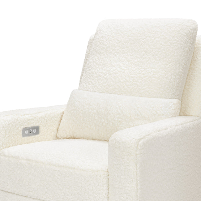 M23085CMSGLB,Babyletto,Sigi Glider Recliner w/ Electronic Control and USB in Cream Shearling w/Light Wood Base