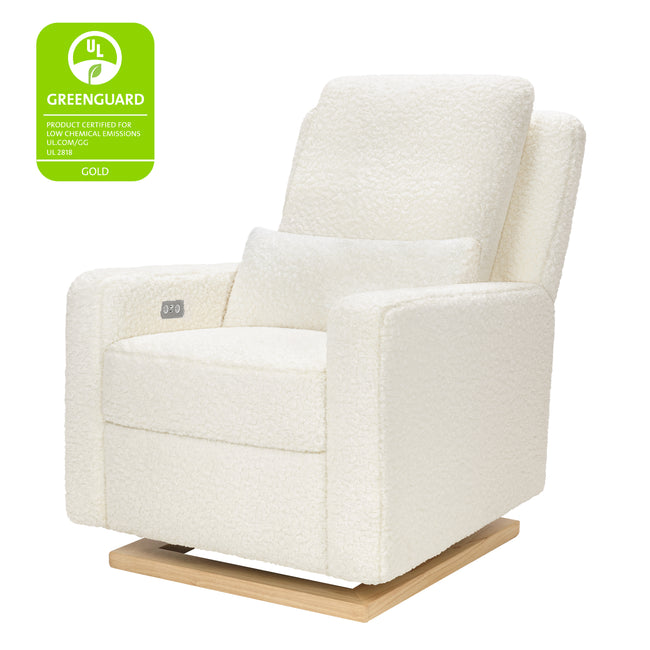M23085CMSGLB,Babyletto,Sigi Glider Recliner w/ Electronic Control and USB in Cream Shearling w/Light Wood Base