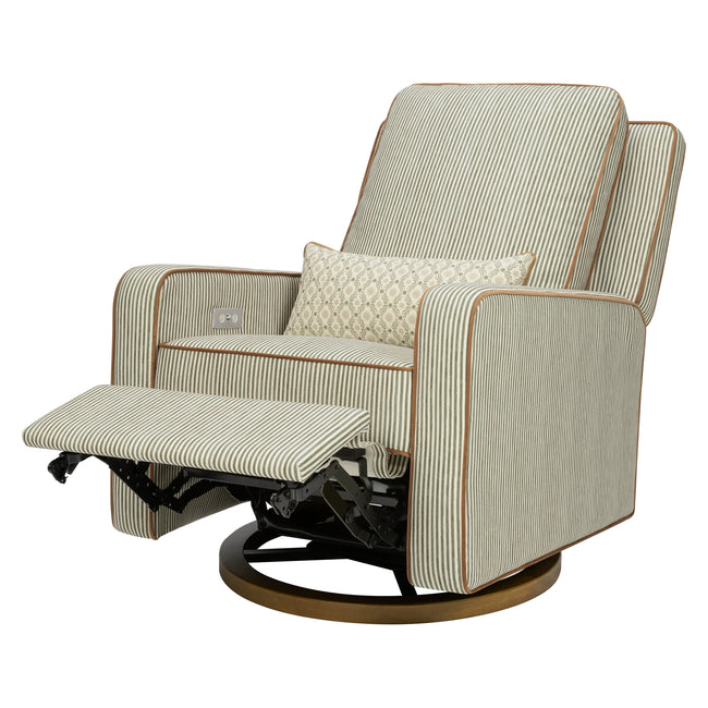 M23085OSCTB,Babyletto,Nate Berkus x Babyletto Sigi Power Recliner in Perf Olive Stripe Eco-Crossweave w/Toffee Base