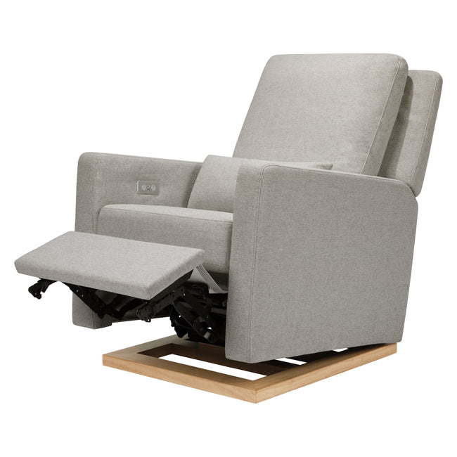 M23085PGEWLB,Babyletto,Sigi Glider Recliner w/ Electronic Control and USB in Performance Grey Eco-Weave w/Light Wood Base