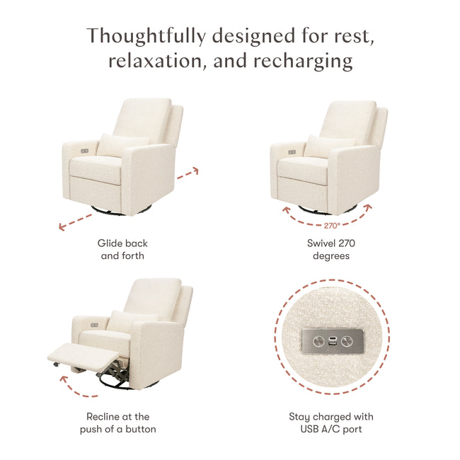 M23085PWB,Babyletto,Sigi Glider Recliner w/ Electronic Control and USB in Performance Ivory Boucle