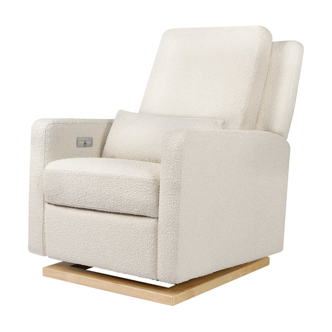 M23085WBLB,Babyletto,Sigi Glider Recliner w/ Electronic Control and USB in Ivory Boucle w/Light Wood Base