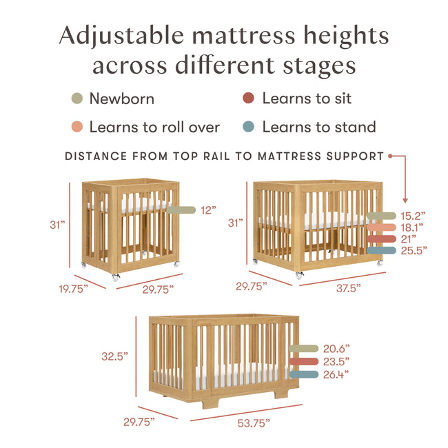 M23401HY,Babyletto,Yuzu 8-in-1 Convertible Crib w/ Bassinet & Toddler Bed Kits in Honey