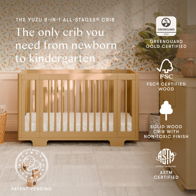 M23401HY,Babyletto,Yuzu 8-in-1 Convertible Crib w/ Bassinet & Toddler Bed Kits in Honey