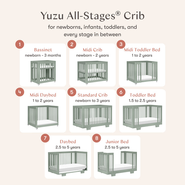 M23401LS,Babyletto,Yuzu 8-in-1 Convertible Crib w/All-Stages Conversion Kits in Light Sage