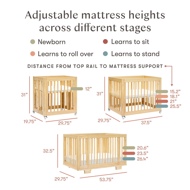 M23401N,Babyletto,Yuzu 8-in-1 Convertible Crib w/ Bassinet & Toddler Bed Kits in Natural