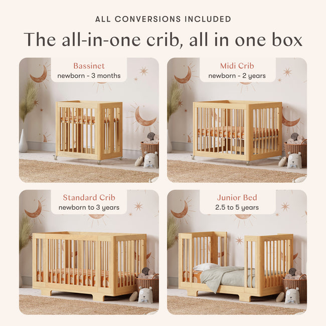 M23401N,Babyletto,Yuzu 8-in-1 Convertible Crib w/ Bassinet & Toddler Bed Kits in Natural