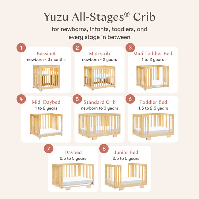 M23401N,Babyletto,Yuzu 8-in-1 Convertible Crib w/ Bassinet & Toddler Bed Kits in Natural