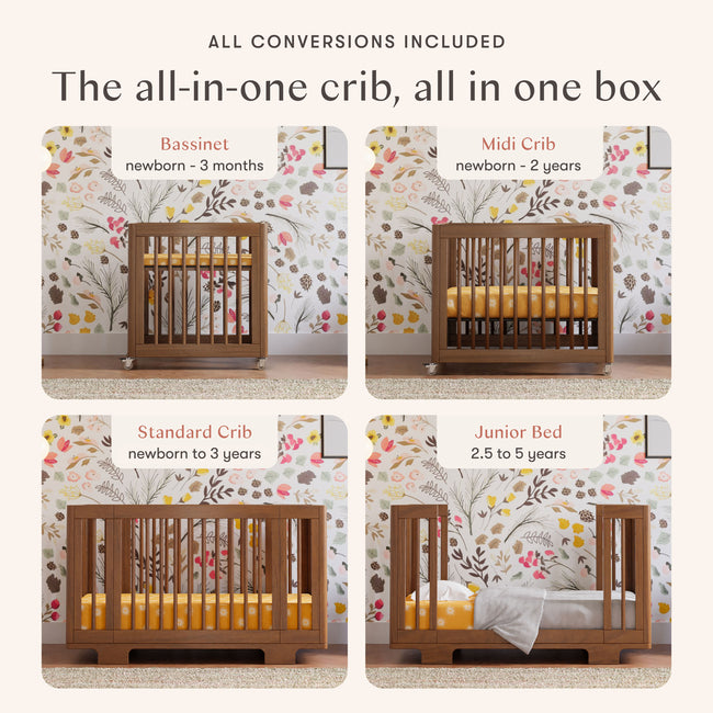 M23401NL,Babyletto,Yuzu 8-in-1 Convertible Crib w/ Bassinet & Toddler Bed Kits in Natural Walnut