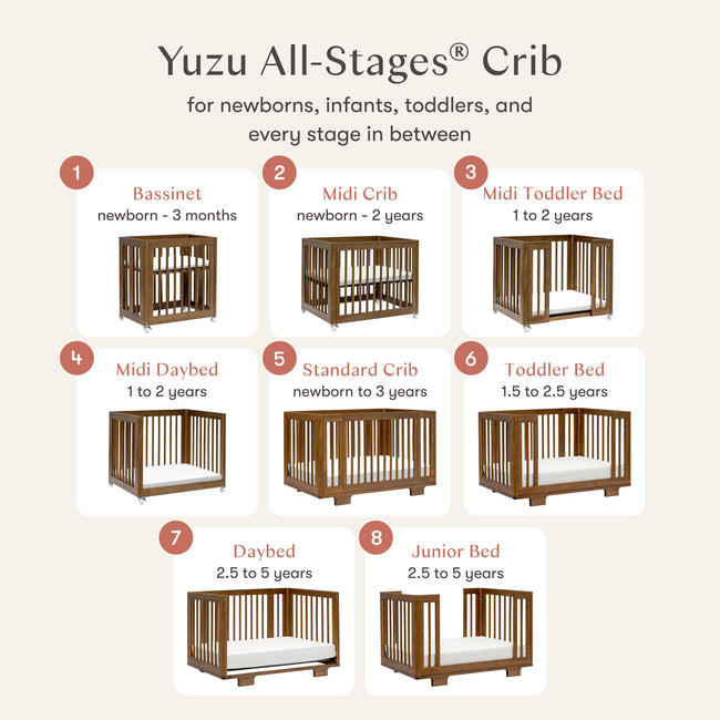M23401NL,Babyletto,Yuzu 8-in-1 Convertible Crib w/ Bassinet & Toddler Bed Kits in Natural Walnut