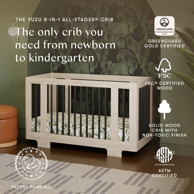 M23401NXB,Babyletto,Yuzu 8-in-1 Convertible Crib w/All-Stages Conversion in Washed Natural/Black