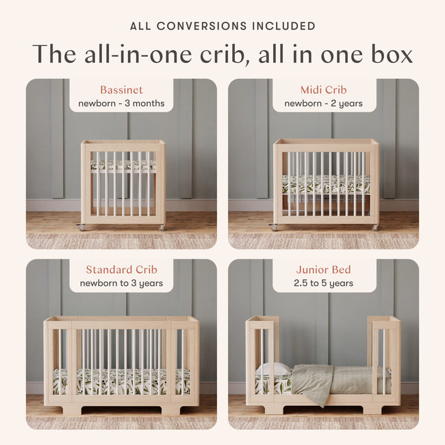 M23401NXW,Babyletto,Yuzu 8-in-1 Convertible Crib w/ Bassinet & Toddler Kits in Washed Natural/White