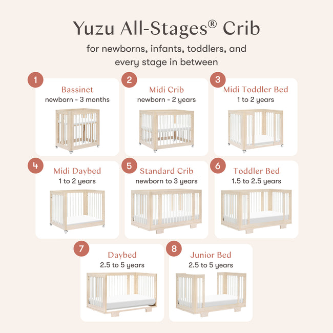 M23401NXW,Babyletto,Yuzu 8-in-1 Convertible Crib w/ Bassinet & Toddler Kits in Washed Natural/White