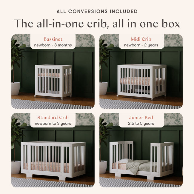 M23401W,Babyletto,Yuzu 8-in-1 Convertible Crib w/ Bassinet & Toddler Bed Kits in White