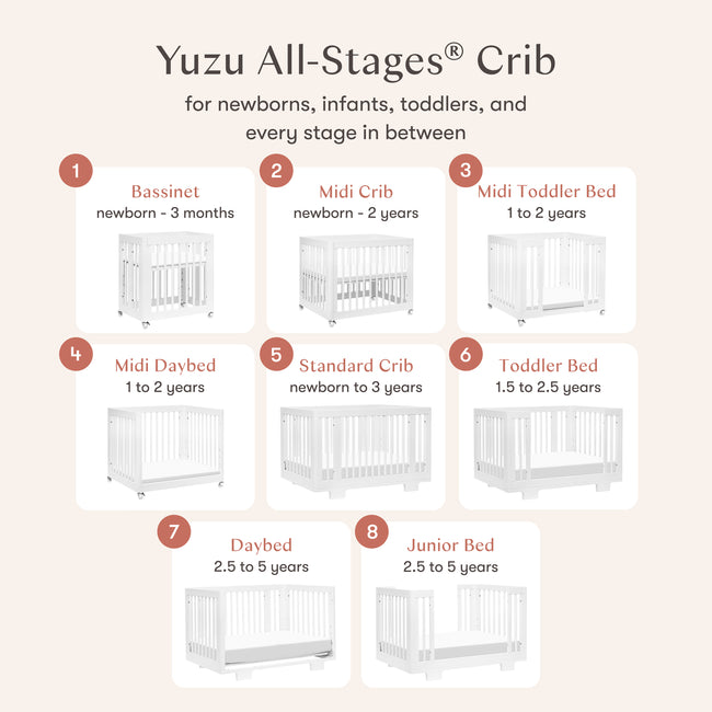 M23401W,Babyletto,Yuzu 8-in-1 Convertible Crib w/ Bassinet & Toddler Bed Kits in White