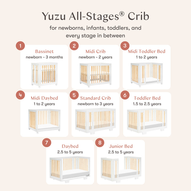 M23401WN,Babyletto,Yuzu 8-in-1 Convertible Crib w/All-Stages Conversion Kits in White/Natural