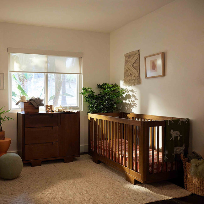 light brown crib and dresser Creating our dream nursery for BABY BOY with @nestig The 4 in 1 Briar crib gives that beautiful vintage feel while being practical as he grows up- from bassinet to crib, toddler