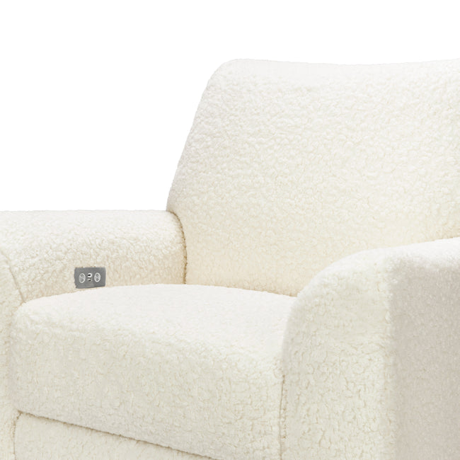 M24087CMSGLB,Nursery Works,Sunday Power Recliner and Swivel Glider in Cream Shearling w/ Light Wood Base