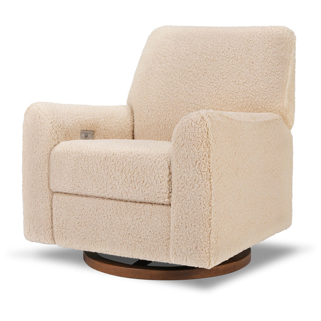 M24087CSGDB,Nursery Works,Sunday Power Recliner and Swivel Glider in Chai Shearling w/ Dark Wood Base