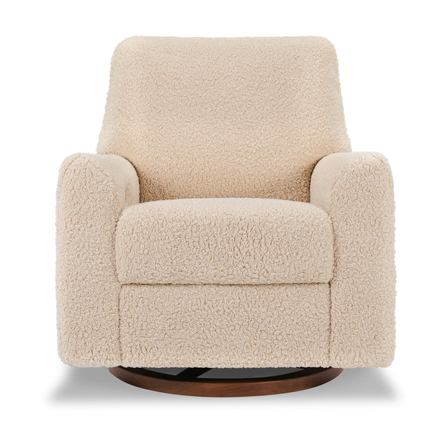 M24087CSGDB,Nursery Works,Sunday Power Recliner and Swivel Glider in Chai Shearling w/ Dark Wood Base