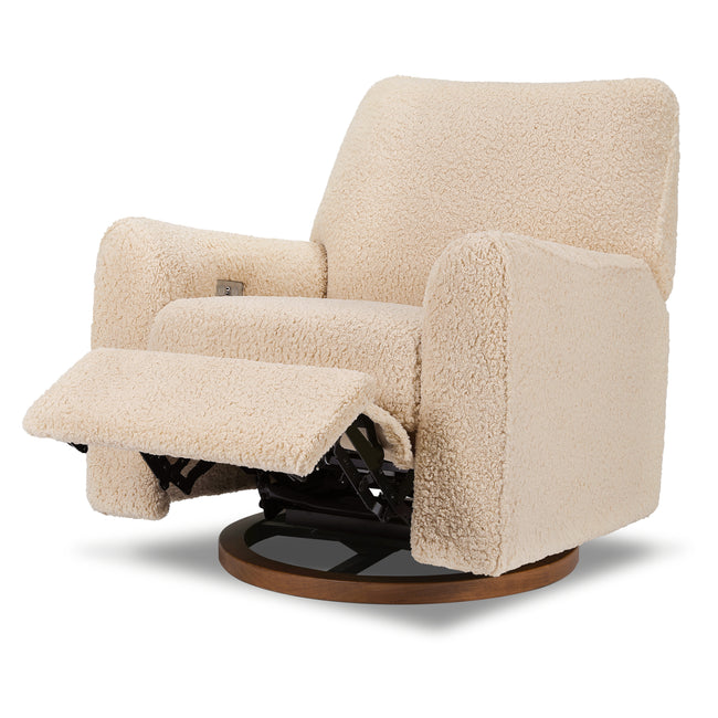 M24087CSGDB,Nursery Works,Sunday Power Recliner and Swivel Glider in Chai Shearling w/ Dark Wood Base