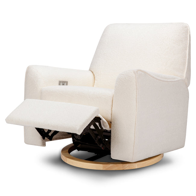 M24087CSHLB,Nursery Works,Sunday Power Recliner and Swivel Glider in Chantilly Fleece w/ Light Wood Base
